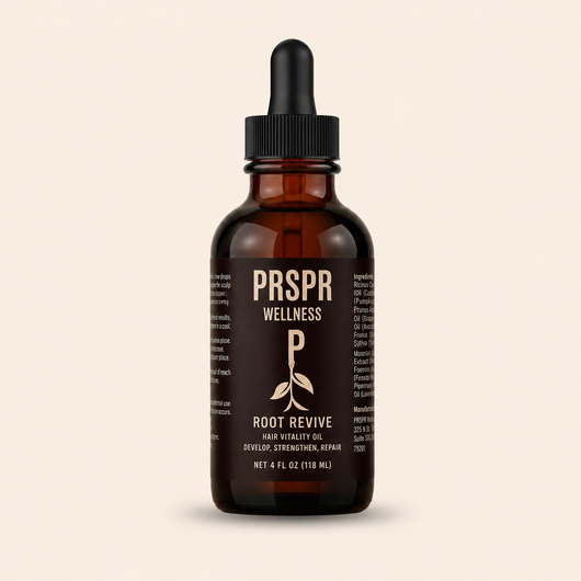 Root Revive Hair Vitality Oil bottle with natural botanical ingredients to help nourish the scalp, strengthen hair, and support healthier looking hair growth.